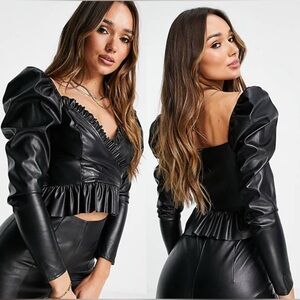 EUC- ASOS DESIGN Faux Leather Surplice Cropped Top